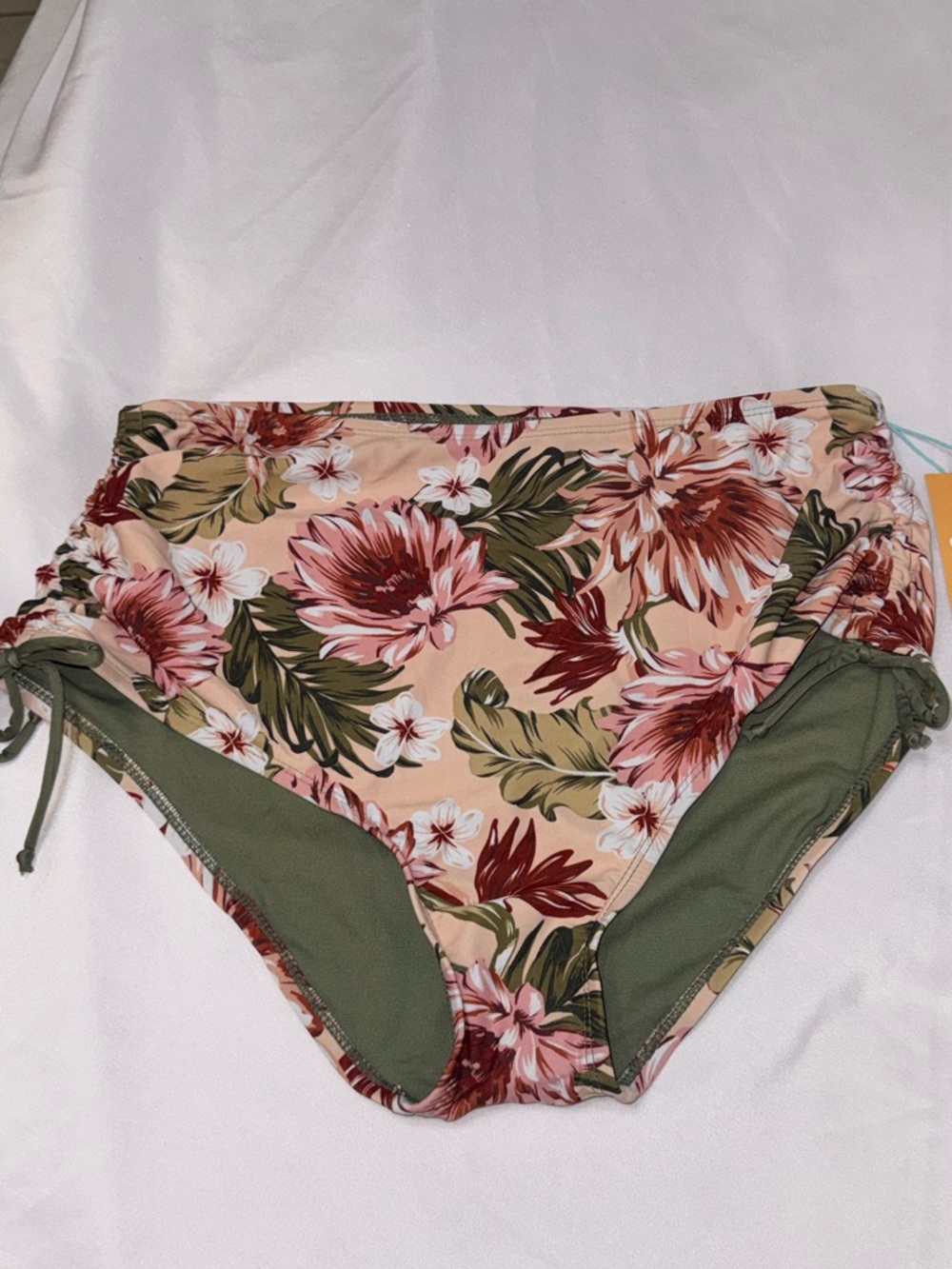Kona Sol High-Waist Floral Swim Shorts - Pink & Olive